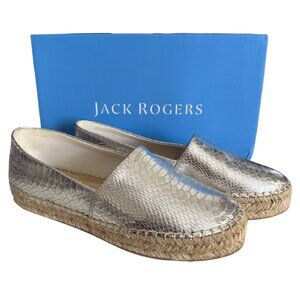 NIB Jack Rogers Palmer Espadrille Snake Embossed Silver Size 9.5